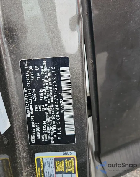 2013 Kia Optima Lx z USA, uszkodzony, nr VIN 5XXGM4A77DG252113